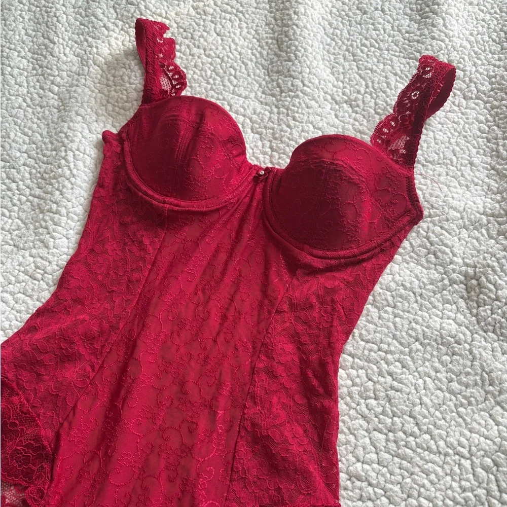 Ariane Deep Red Lace Bustier Bodysuit ❤️ - Picture 6 of 8